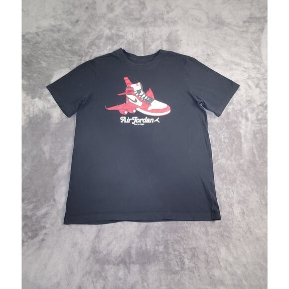 Air Jordan Sz M T-Shirt Mens Standard Fit Black Graphic Cotton Sports Ca17-24 - Picture 1 of 6